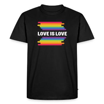 Mois de la fierté LGBT - Love is Love - T-shirt Premium bio Homme - noir - Devant - Nico (187cm)