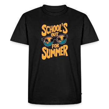Soldes d’été avec lunettes de soleil et motif palmier - T-shirt Premium bio Homme - noir - Devant - Nico (187cm)