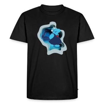 Ours bleu avec motif cœur en papier - T-shirt Premium bio Homme - noir - Devant - Nico (187cm)