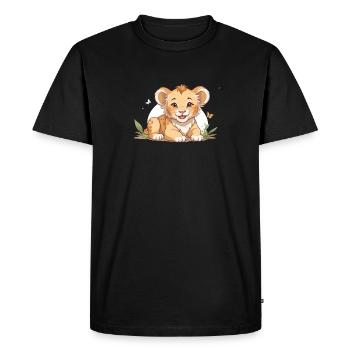 Lionceau avec des papillons - T-shirt Premium bio Homme - noir - Devant - Nico (187cm)