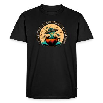 I Love Smell Of Coffee In The Morning - Men's Premium Organic T-Shirt - black - Front - Nico (187cm)