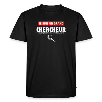 chercher, chercheur, perdre ses clés - T-shirt Premium bio Homme - noir - Devant - Nico (187cm)