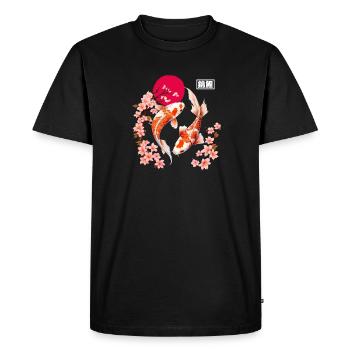 Des fleurs de carpes koi et de cerisier dans la lune rouge - T-shirt Premium bio Homme - noir - Devant - Nico (187cm)