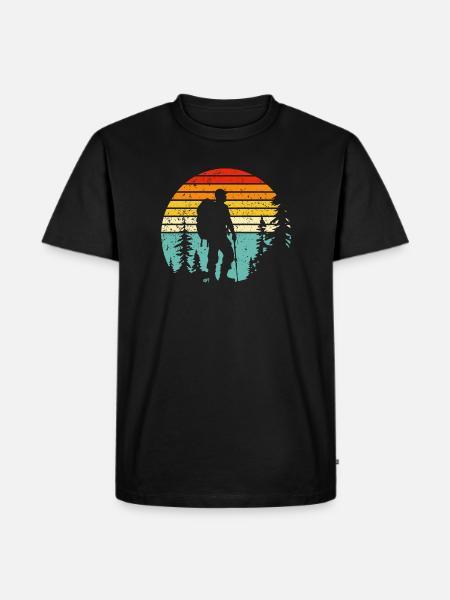 Wanderer-Silhouette zur Retro-Schlafenszeit - Männer Premium Bio T-Shirt - Schwarz