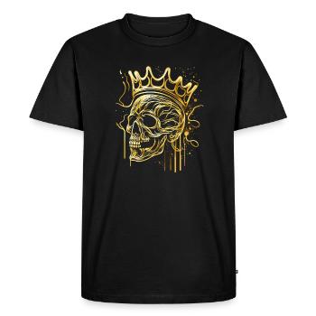 Schädel Goldener Totenkopf mit Krone Abstrakt - Männer Premium Bio T-Shirt - Schwarz - Vorne - Nico (187cm)