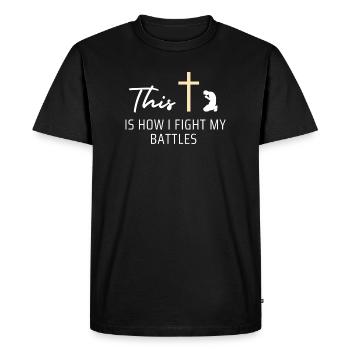 C’est ainsi que je mène mes batailles. - T-shirt Premium bio Homme - noir - Devant - Nico (187cm)