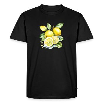 Citrons jaunes aigres à l’aquarelle - T-shirt Premium bio Homme - noir - Devant - Nico (187cm)