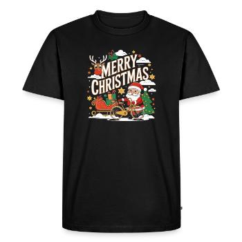 Merry Christmas Reindeer and Santa Scene - Men's Premium Organic T-Shirt - black - Front - Nico (187cm)