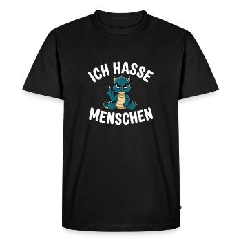 Drôle de dragon vert « Je déteste les gens » - T-shirt Premium bio Homme - noir - Devant - Nico (187cm)