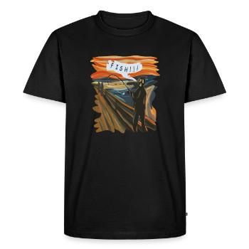 Fan graphic of an angler at sunset - Men's Premium Organic T-Shirt - black - Front - Nico (187cm)