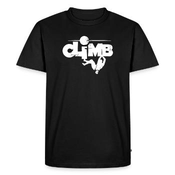 Escalade École d’escalade Rock Mountains Icon - T-shirt Premium bio Homme - noir - Devant - Nico (187cm)