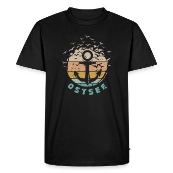 ancre rétro mer Baltique vintage mer mouettes icône logo - T-shirt Premium bio Homme - noir - Devant - Nico (187cm)