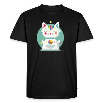 Chat robot géométrique - Illustration créative - T-shirt Premium bio Homme - noir - Devant - Nico (187cm)
