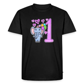 First Birthday Elephant with Balloons - Men's Premium Organic T-Shirt - black - Front - Nico (187cm)