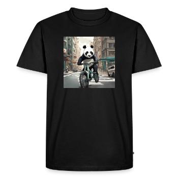 Panda à vélo en ville - T-shirt Premium bio Homme - noir - Devant - Nico (187cm)