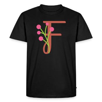 Elegant letter 'F' with flowers - Men's Premium Organic T-Shirt - black - Front - Nico (187cm)