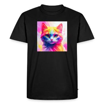 Œuvre d’art vibrante de chat arc-en-ciel - T-shirt Premium bio Homme - noir - Devant - Nico (187cm)