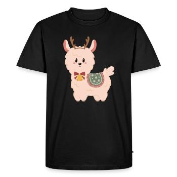 Cute alpaca with bells for Christmas - Men's Premium Organic T-Shirt - black - Front - Nico (187cm)