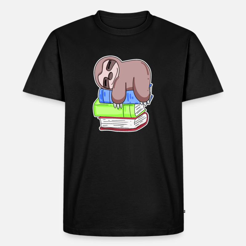 Faultier Buch Bücher Lesen - Männer Premium Bio T-Shirt - Schwarz