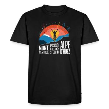 Montagnes cyclables Stelvio Ventoux Alpe d’Huez KOM - T-shirt Premium bio Homme - noir - Devant - Nico (187cm)