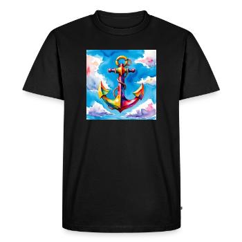 Ancre aquarelle colorée dans le ciel - T-shirt Premium bio Homme - noir - Devant - Nico (187cm)