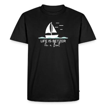 La vie est meilleure sur un bateau à voile dans un port de yacht - T-shirt Premium bio Homme - noir - Devant - Nico (187cm)