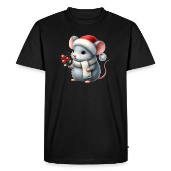 Souris mignonne avec chapeau de Père Noël et branche de baie - T-shirt Premium bio Homme - noir - Devant - Nico (187cm)