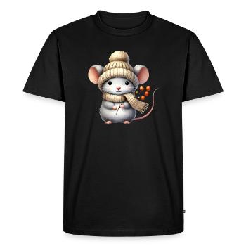 Adorable mouse with a warm knitted hat - Men's Premium Organic T-Shirt - black - Front - Nico (187cm)