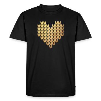 Motif de tricot coeur or Exclusive Love Winter - T-shirt Premium bio Homme - noir - Devant - Nico (187cm)