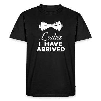 Mesdames Je suis Arrivé - Nœud papillon drôle - T-shirt Premium bio Homme - noir - Devant - Nico (187cm)