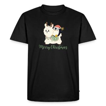 Joyeux Noël - Alpaga + Pingouin pour Noël - T-shirt Premium bio Homme - noir - Devant - Nico (187cm)