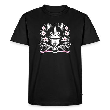 Lecture chat mignon avec livre et fleurs - T-shirt Premium bio Homme - noir - Devant - Nico (187cm)
