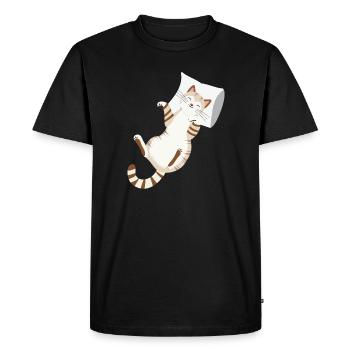 Relaxed Cat with Pillow-Cozy Animal Design - Men's Premium Organic T-Shirt - black - Front - Nico (187cm)