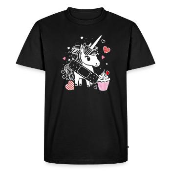 Licorne avec plâtre et cupcake - Bon rétablissement - T-shirt Premium bio Homme - noir - Devant - Nico (187cm)