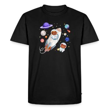 Un chien et un ours en peluche explorent l’espace - T-shirt Premium bio Homme - noir - Devant - Nico (187cm)
