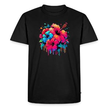 Fleurs d’hibiscus - T-shirt Premium bio Homme - noir - Devant - Nico (187cm)