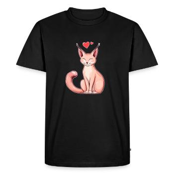 Chat rose avec un cœur – Aimant et joueur - T-shirt Premium bio Homme - noir - Devant - Nico (187cm)