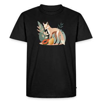 Elegant fox with tropical fruits - Men's Premium Organic T-Shirt - black - Front - Nico (187cm)