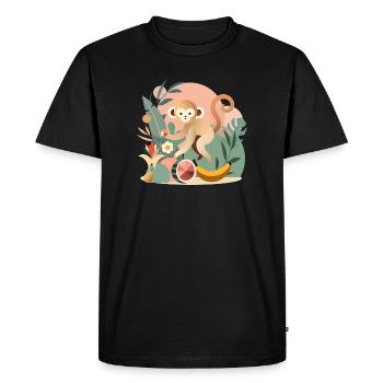 Playful monkey with tropical fruits - Men's Premium Organic T-Shirt - black - Front - Nico (187cm)