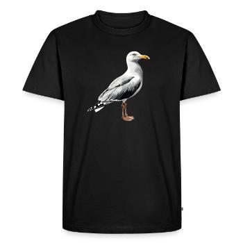 Mouette, Plage, Mer, Mer du Nord, Mer Baltique, Goéland argenté, Mouettes - T-shirt Premium bio Homme - noir - Devant - Nico (187cm)