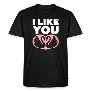 Couple de cygnes romantiques avec je t’aime - T-shirt Premium bio Homme - noir - Devant - Nico (187cm)