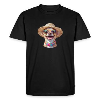 Chihuahua avec chapeau de paille et lunettes de soleil - T-shirt Premium bio Homme - noir - Devant - Nico (187cm)