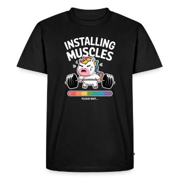 Installing Muscles Unicorn - Men's Premium Organic T-Shirt - black - Front - Nico (187cm)