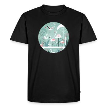 Illustration de flamant rose en environnement tropical - T-shirt Premium bio Homme - noir - Devant - Nico (187cm)