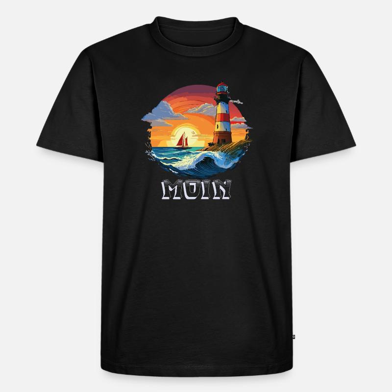 Moin Leuchtturm - Männer Premium Bio T-Shirt - Schwarz
