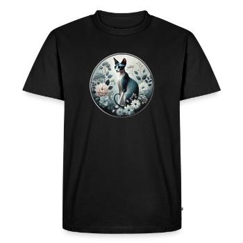 Princesse Sphynx chat parmi les fleurs - T-shirt Premium bio Homme - noir - Devant - Nico (187cm)