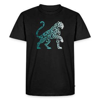 panthere tribal dégradé bleu blanc - T-shirt Premium bio Homme - noir - Devant - Nico (187cm)
