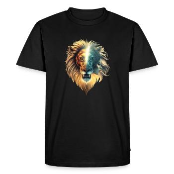 Dualité de la force, le lion et la femme - T-shirt Premium bio Homme - noir - Devant - Nico (187cm)