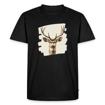 Cerf avec bois - T-shirt Premium bio Homme - noir - Devant - Nico (187cm)