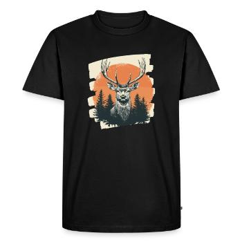 Cerf avec bois - T-shirt Premium bio Homme - noir - Devant - Nico (187cm)